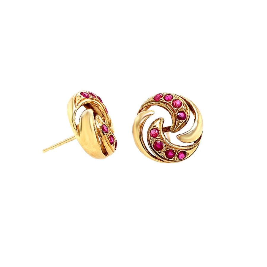 Jewelry ESTATE JEWELRY | Swirled Vintage Ruby Studs