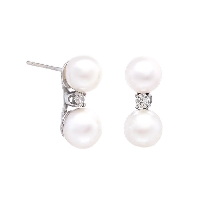 Jewelry ESTATE JEWELRY | 14Kw Vintage 2-Pearl Studs