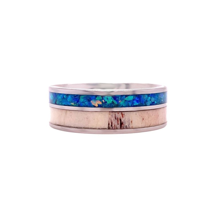 Jewelry HEAVY STONE RINGS | Tungsten, Antler & Opal Wedding Band