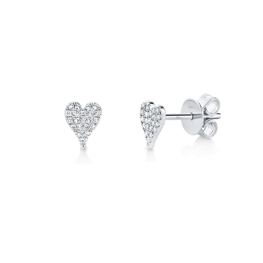 Jewelry SHY CREATION | 14Kw Tiny Pave Heart Studs