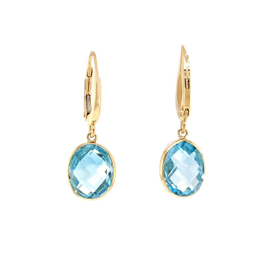 Jewelry JEWELMAK | Oval Blue Topaz Drop Earrings